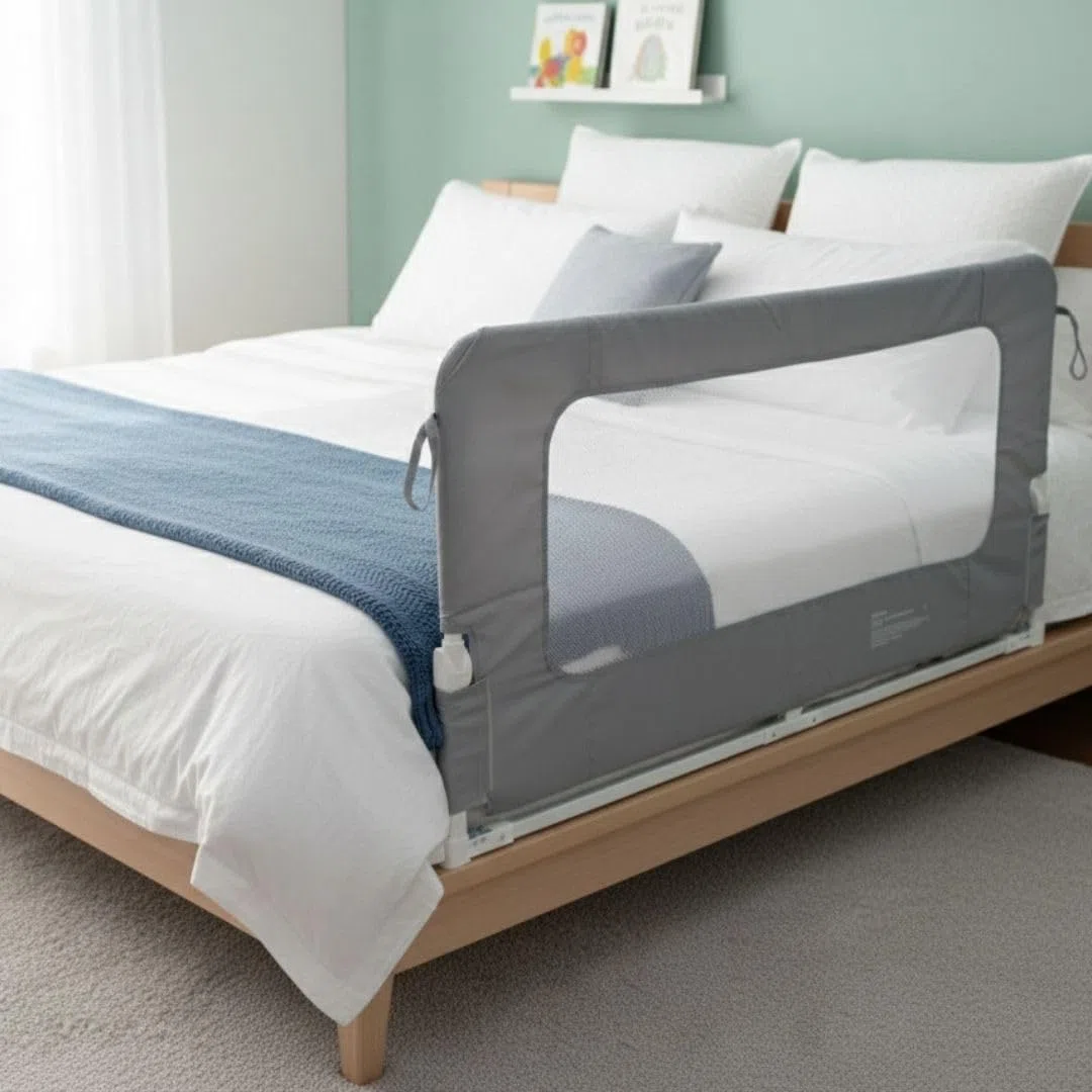 Barandilla de Seguridad para Cama 180 cm | 10 Alturas Ajustables | Panel Transparente | Sistema Plegable para Bebés y Niños | Protección Anticaídas Compatible con Todos Colchones (Gris, 180cm)