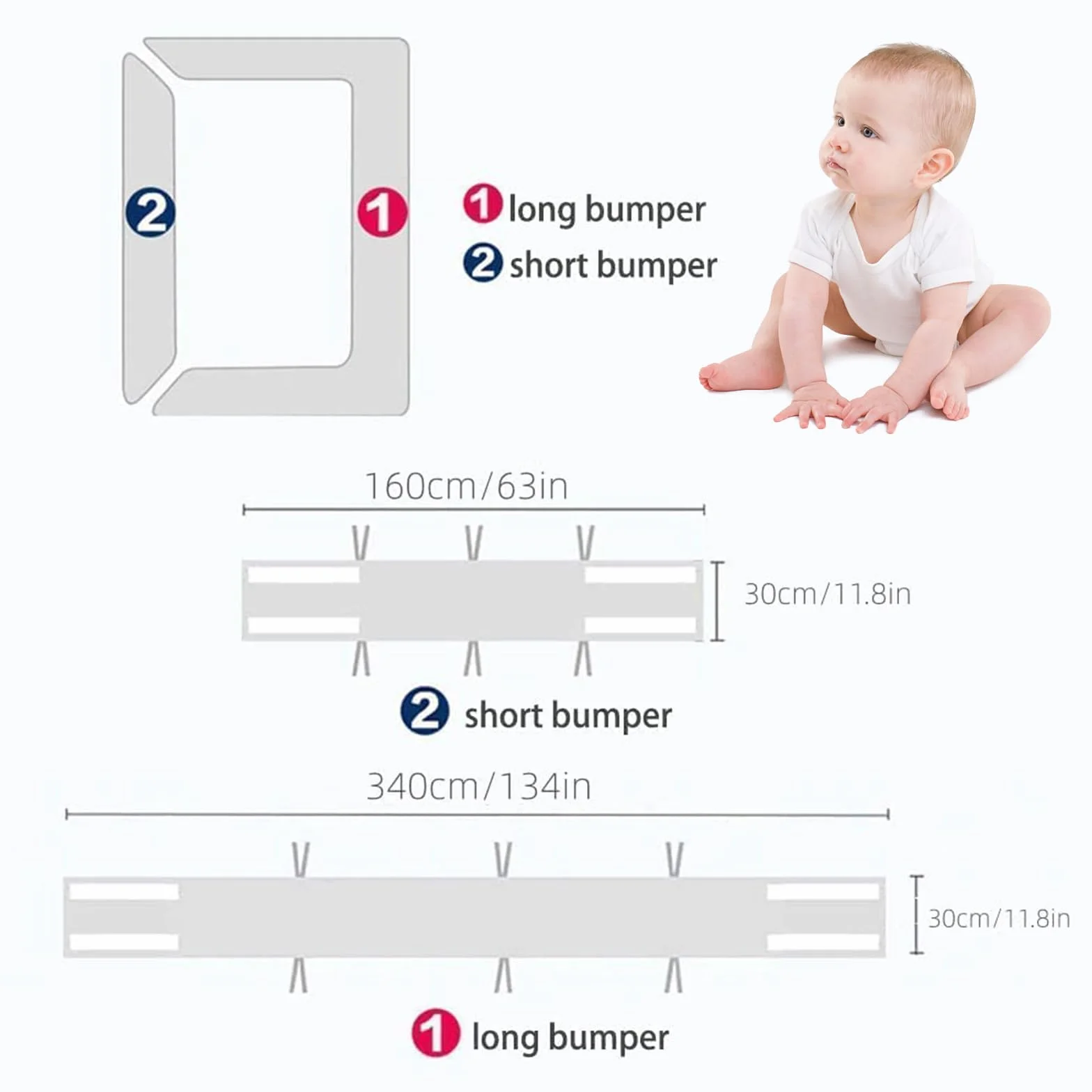 Protector de Cuna para bebé,Chichoneras Cuna Plegable 4 Lados, Ajustable,Extraíble con Cierre de Velcro,Cuna de Bebé de Transpirable-340cm x 30cm + 160cm x 30cm (Estrella Blanca)