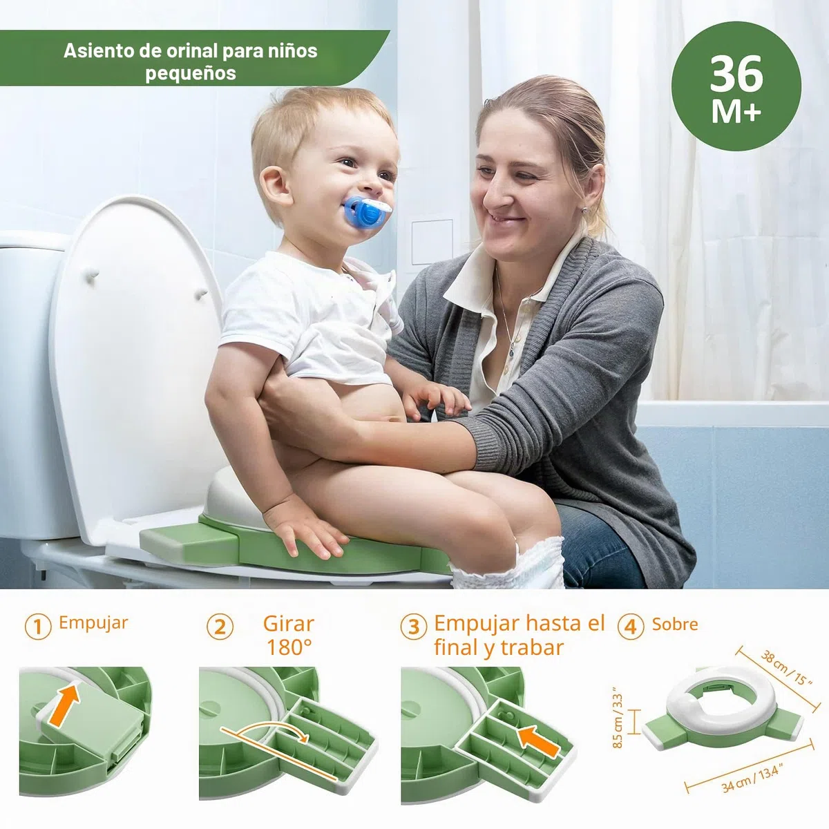 TYRY.HU Asiento Inodoro Plegable para Niños 3 in 1 Orinal Portátil EVA Suave Reductor WC para Bebé con Piezas a Prueba de Salpicaduras Adaptador pare Casa y Viaje (Verde)