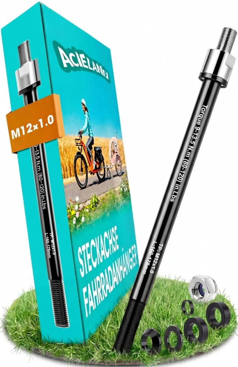 Adaptador de Eje pasante de Bicicleta M12 x 1,0-160-178 mm, Longitud de Eje Ajustable, Eje pasante Compatible con la mayoría de acoplamientos de remolques de Bicicleta