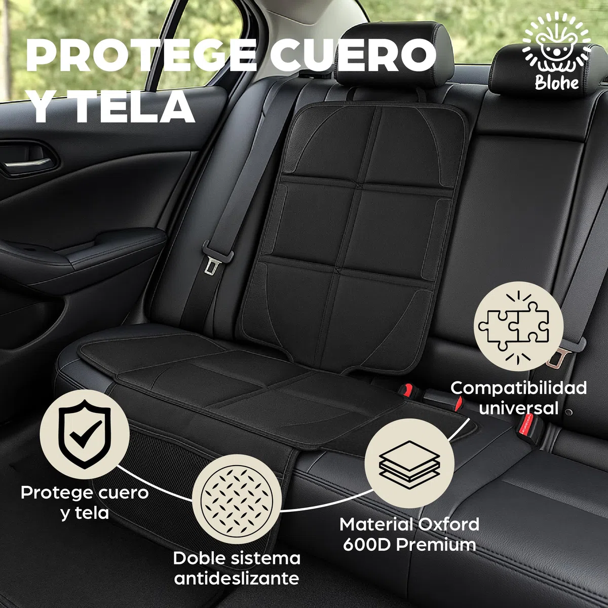 Protector Asiento Coche Silla Bebe Antideslizante y Estable – Oxford 600D Impermeable – Compatible ISOFIX – Protege Cuero y Tela – Incluye Bolsa de Almacenamiento