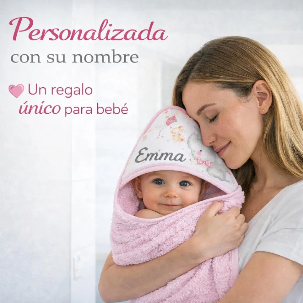 Capa de Baño para Bebe Personalizada 0 a 3 Años Toalla Recien Nacido 100% Algodon con Capucha Personalizada Comoda Suave para Cuidado de la Piel para Piscina Rosa + Regalo Baby Shower Niña/o