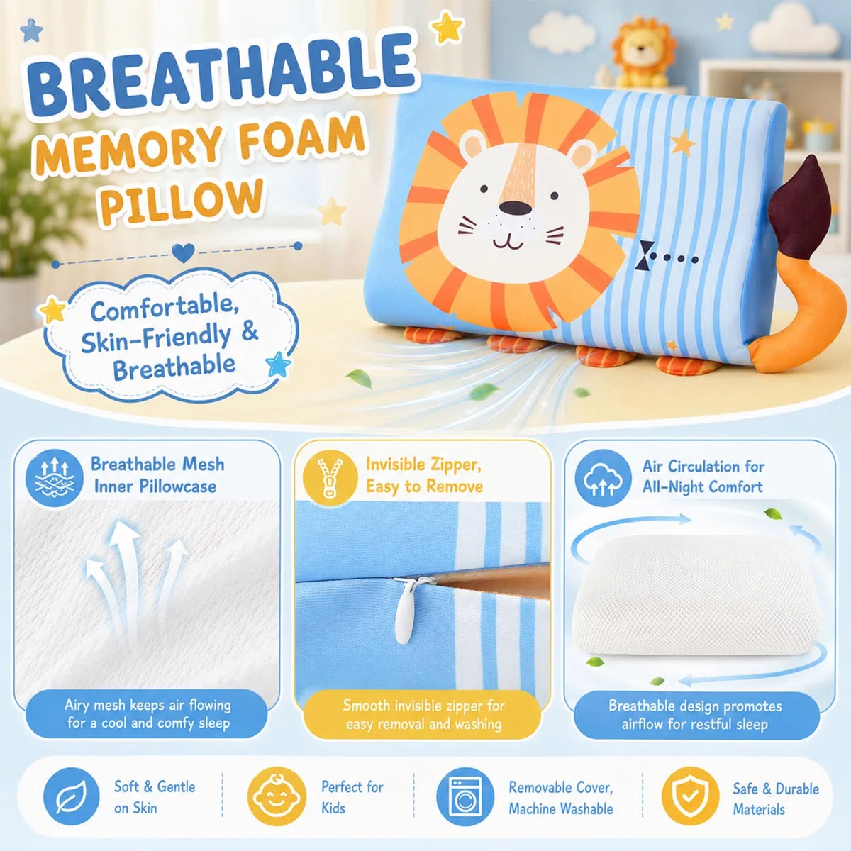 Almohada para Niños 44 x 27 cm Almohada Infantil con Funda Cojín Suave para Habitaciones