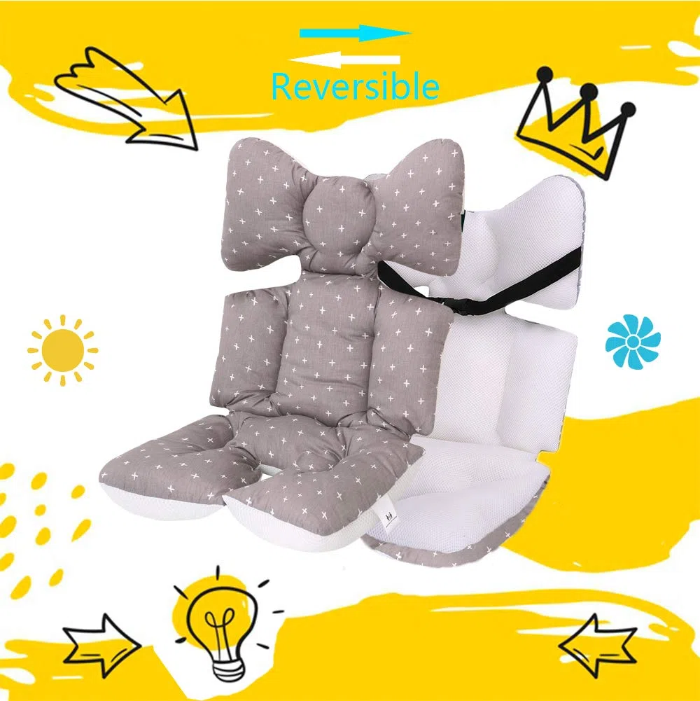 Miracle Baby Cojín Carro Bebe, Colchoneta Silla Paseo Universal, Colchoneta Silla Paseo Transpirable 100% Algodón, Colchoneta Silla Bebe Uso de Doble Cara para Bebe,70 * 38cm, Cruz gris