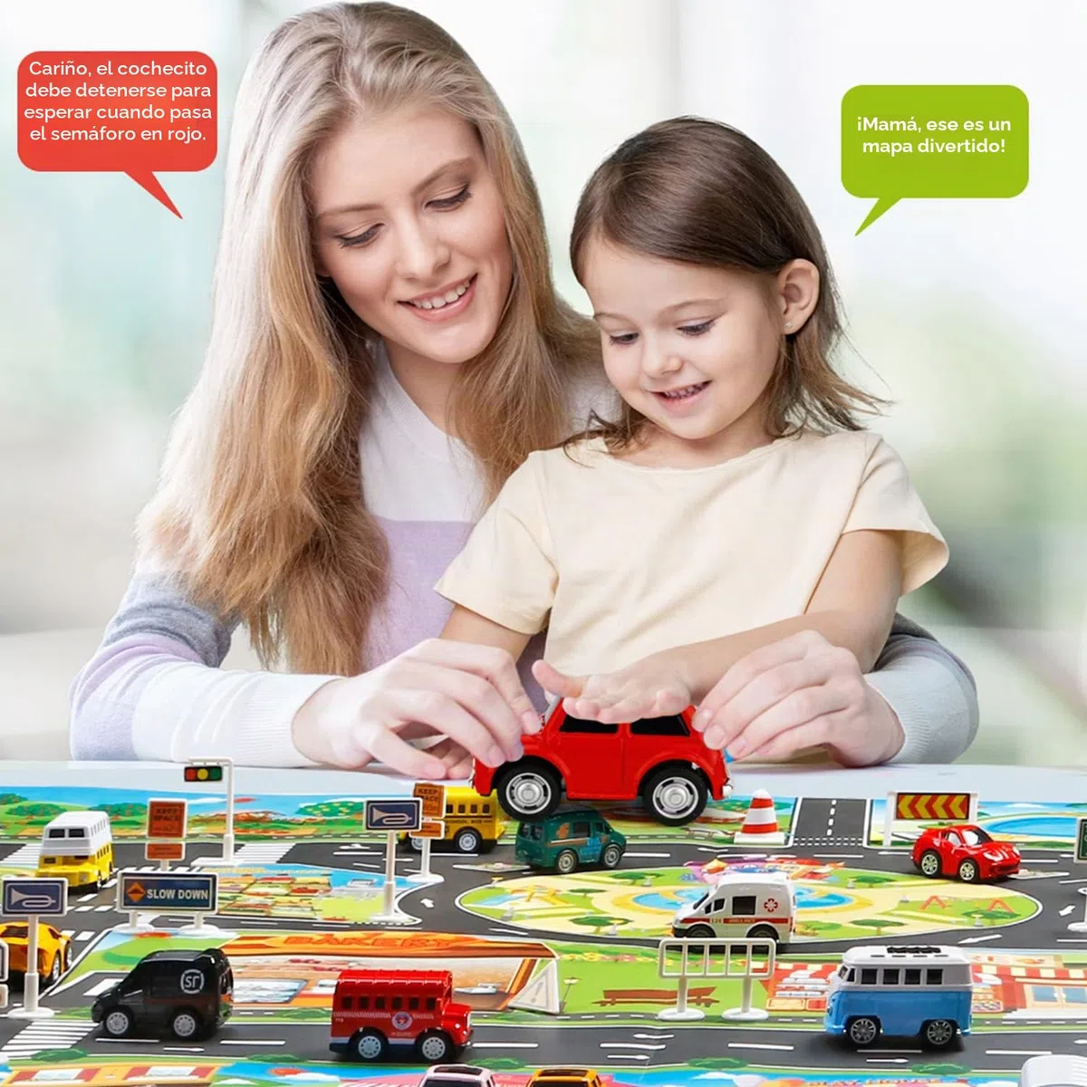 Alfombra de Juguete(39 * 51in/100 * 130cm) Road Playmat Juguete, PVC de plástico para niños, Alfombra Impermeable Ciudad Vida Ideal para Jugar con Coches y Juguetes