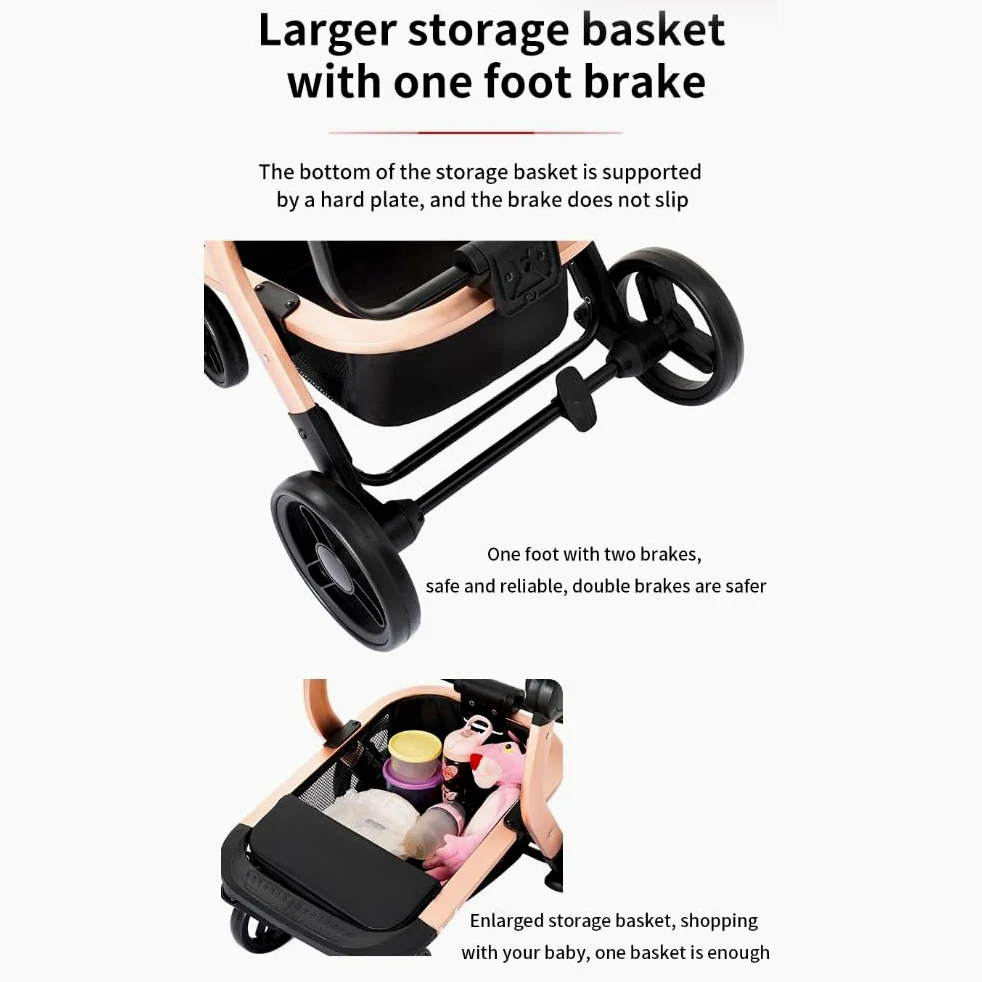 Cochecito 3 en 1 Compacto Plegable con Asiento Convertible,Negro | Plegado sencillo, asiento reclinable, incluye bolso de mamá y portabebés para 0–4 años