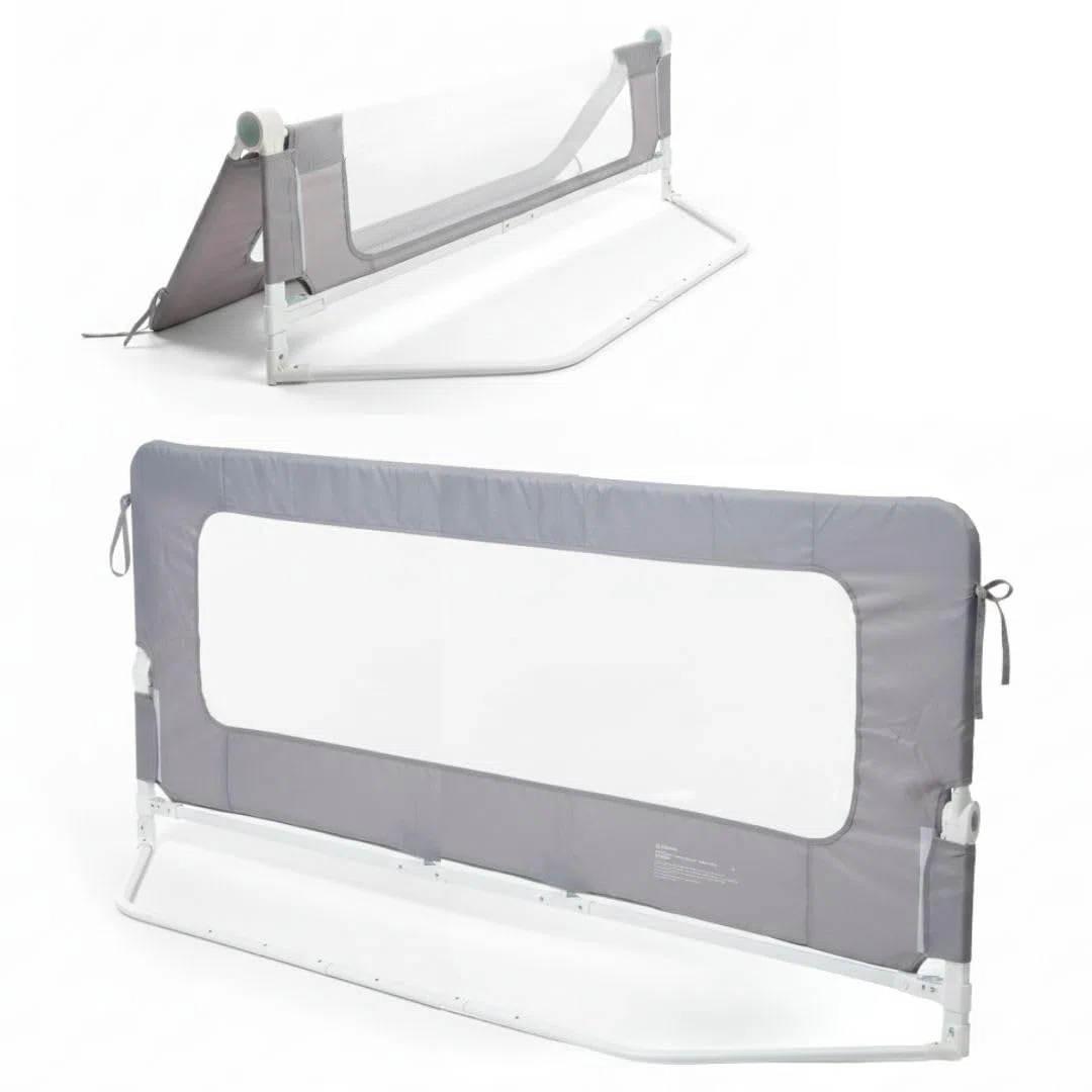 Barandilla de Seguridad para Cama 180 cm | 10 Alturas Ajustables | Panel Transparente | Sistema Plegable para Bebés y Niños | Protección Anticaídas Compatible con Todos Colchones (Gris, 180cm)