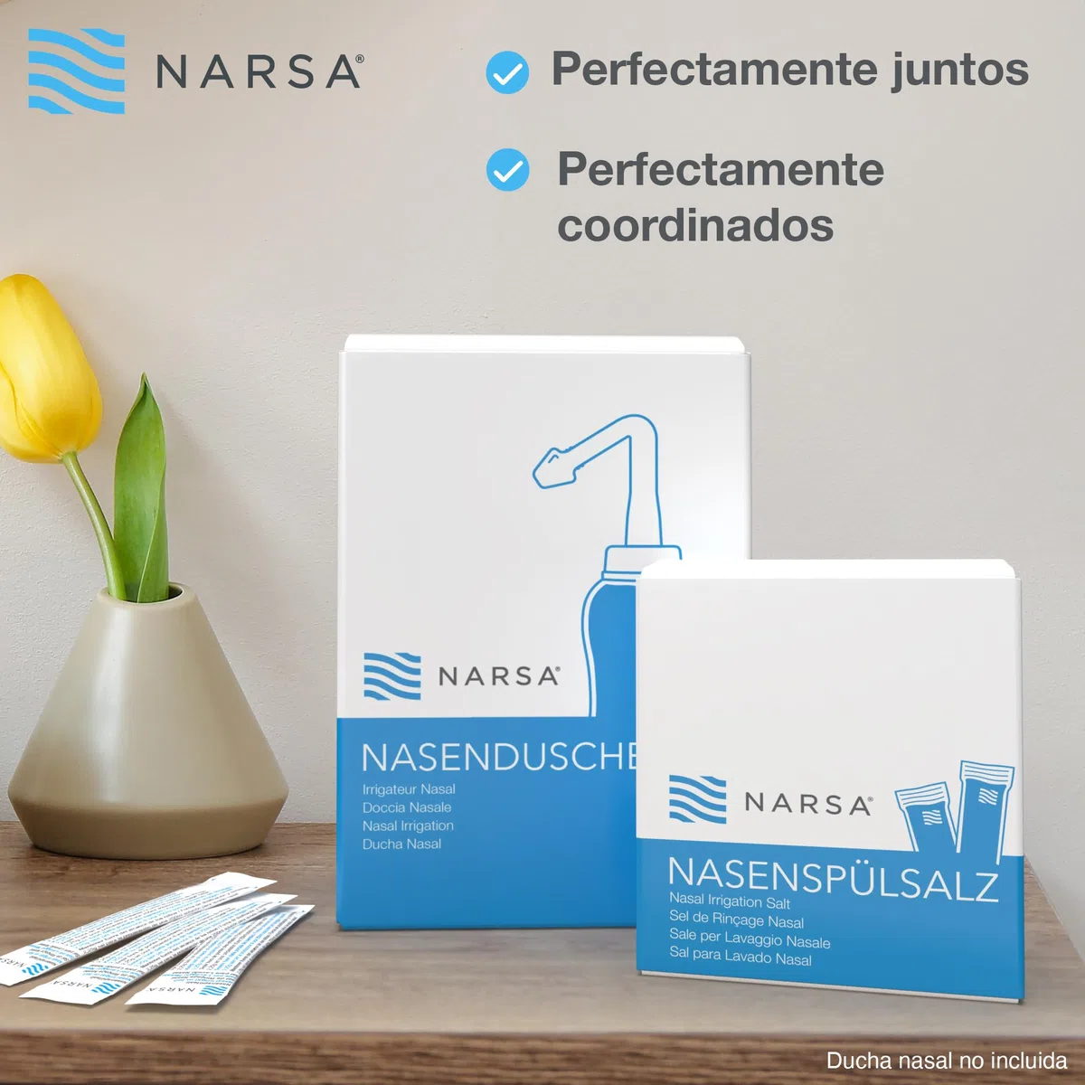 NARSA Set de lavado nasal con 30x sal lavado nasal · Para Aliviar la Congestión Nasal Causada por las Alergias, Infecciones, Polen y Impurezas
