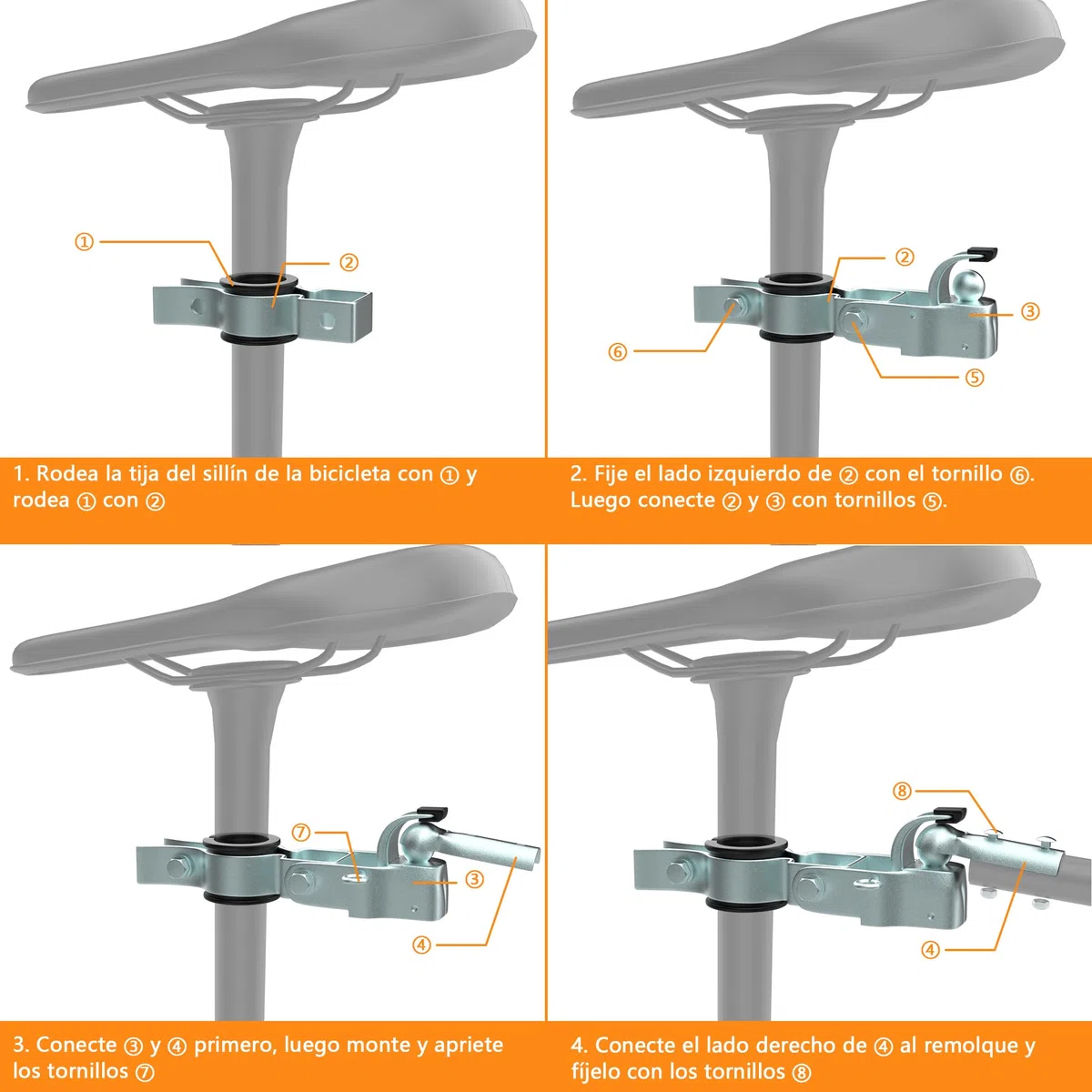 Enganche de Remolque para Bicicleta de Hierro Galvanizado, Conector de Remolque de Carga Universal para Cualquier Tija, para Transporte de Comestibles y Equipo de Camping