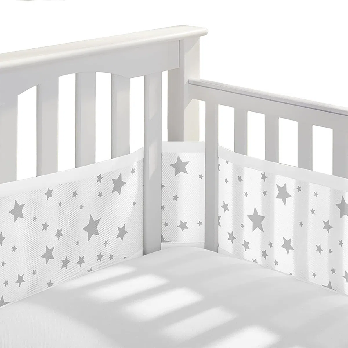 Protector de Cuna para bebé,Chichoneras Cuna Plegable 4 Lados, Ajustable,Extraíble con Cierre de Velcro,Cuna de Bebé de Transpirable-340cm x 30cm + 160cm x 30cm (Estrella Blanca)