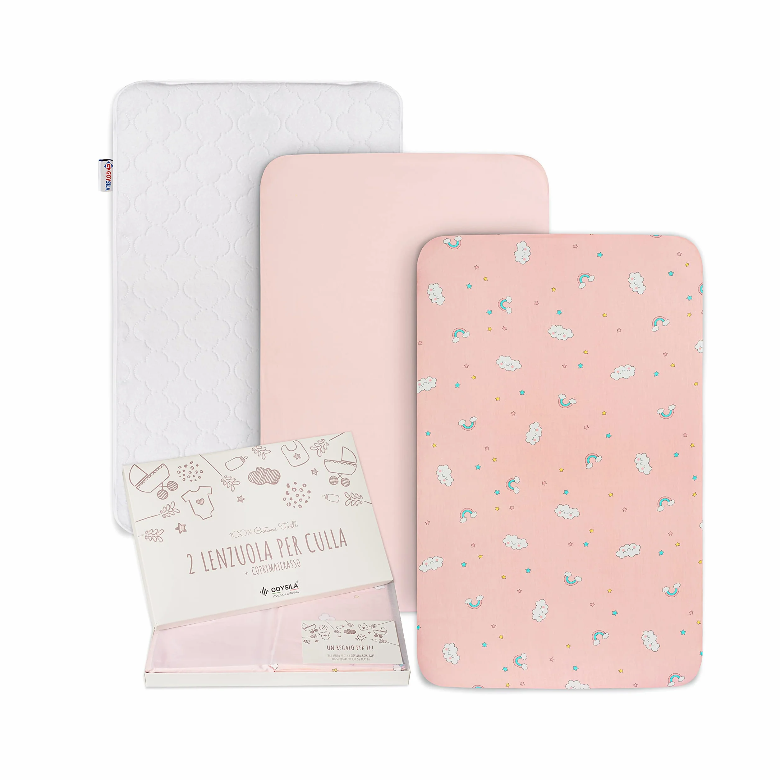 GOYSILA Sabanas Next2Me Chicco 2Piezas 100% Algodon + 1 Protector Colchón Certificado Oeko-Tex 50x83cm 2 Bajera Compatible Cuna Lullago Kinderkraft UNO Jane Babyside (Nubes)