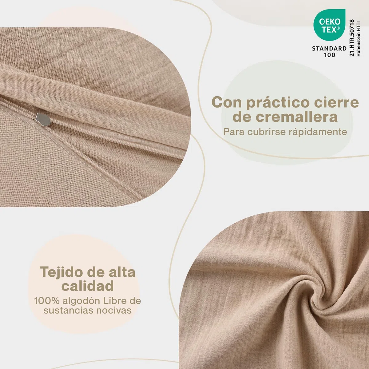 Laleni Funda Nórdica para cuna, Sabanas y Funda de Almohada Certificadas Oeko-Tex, 80x80 cm, 35x40 cm, Color Marrón