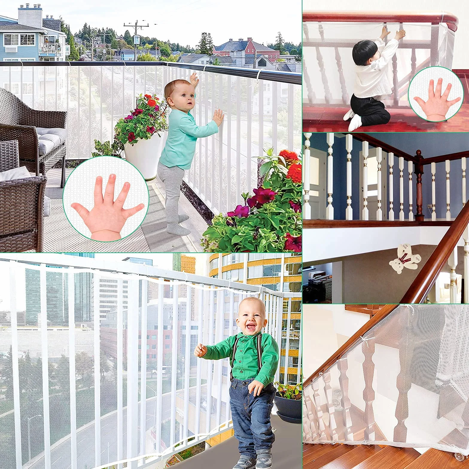 Red de Seguridad para Niños, Bebé Red de Seguridad para Balcón y Escaleras, 300Lx90H CM Robusto Ajustable Malla de Protección de Valla de Barandilla para Infantil, Blanco