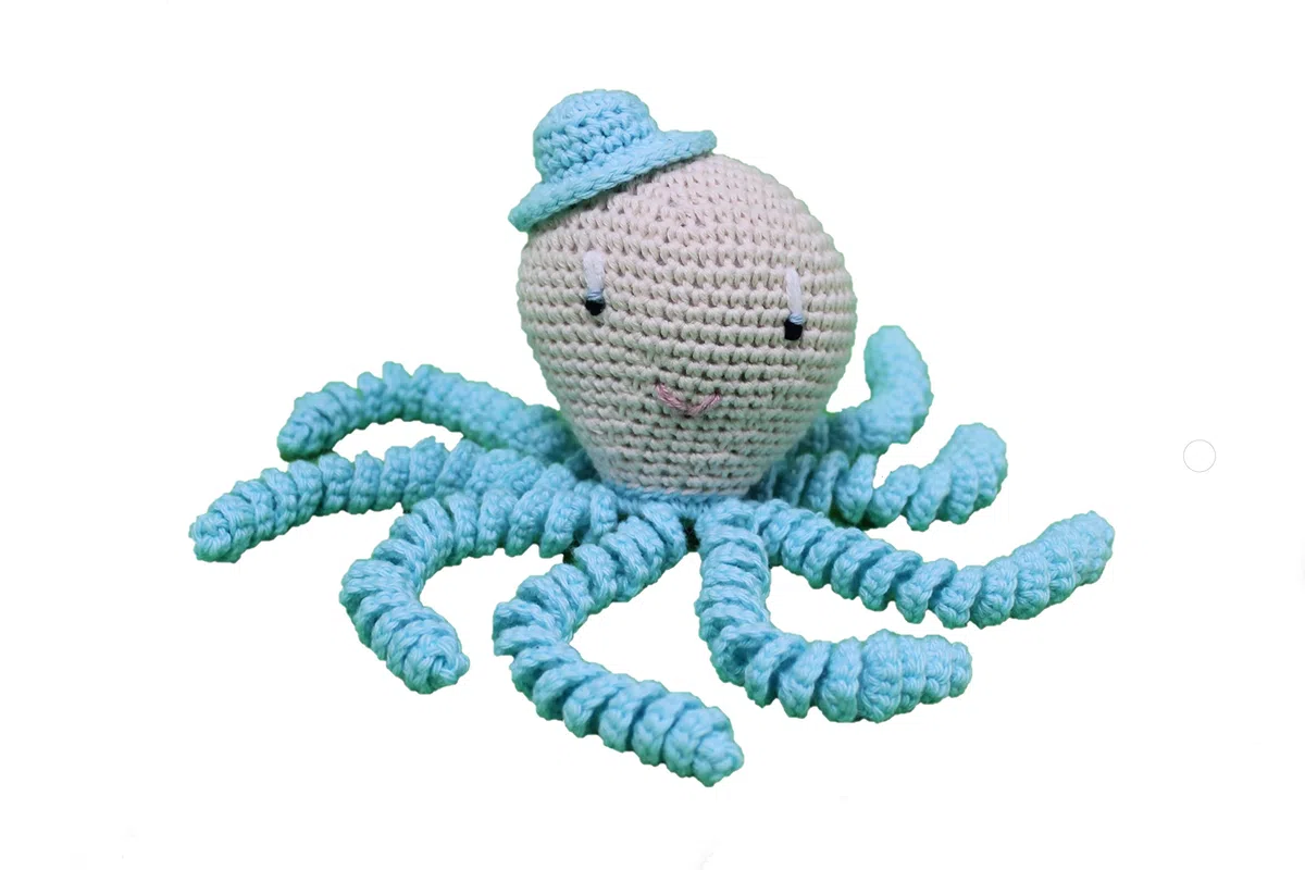 Pulpo amigurumi para recién nacido en color aguamarina Pulpo de ganchillo - crochet para bebé, ideal como regalo de nacimiento.
