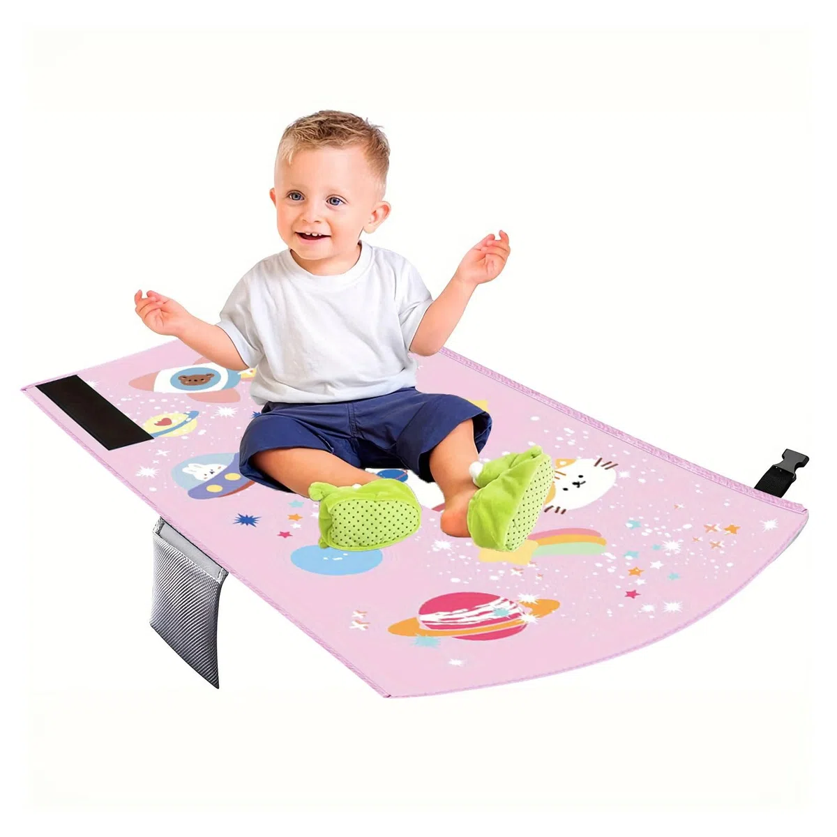 Reposapiés de Avión para Niños,Extensores de Asientos para Aviones Cama de Viaje Portátil para Niños Extensión de Asiento de Avión Plegable Accesorios de Viaje en Avión,79 x 44 cm (Rosa)
