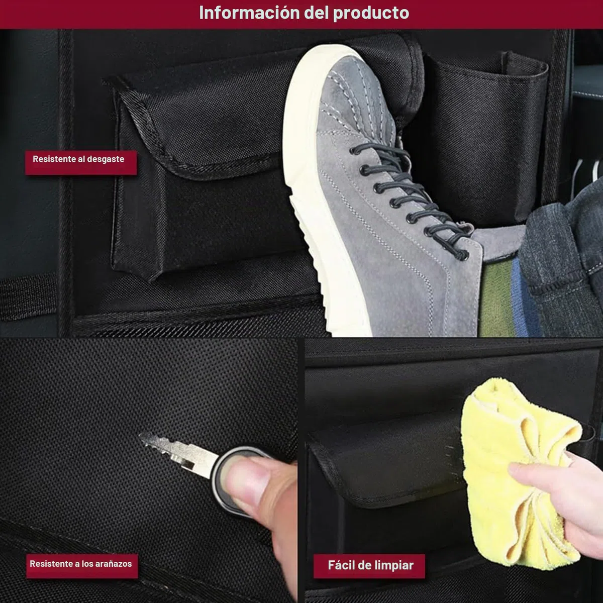 Lote de 2 bolsas de almacenamiento para asiento de coche, organizador de asiento trasero de coche para niños con soporte de mesa plegable, equipado con una red de almacenamiento central para asiento