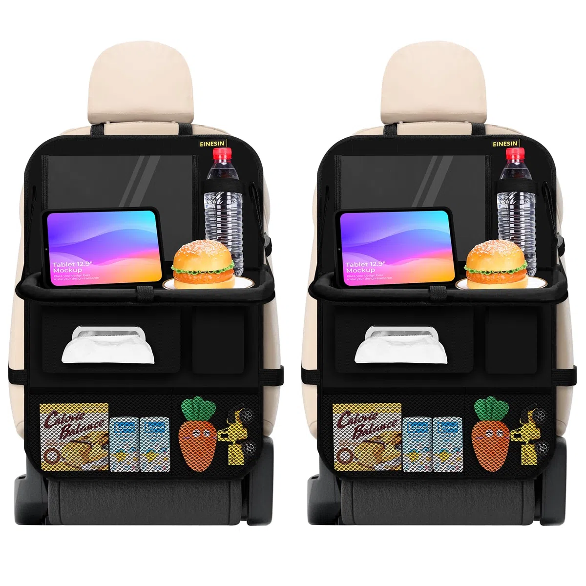 Einesin Organizador Asiento Coche, Organizador Asiento Coche Niños, con Comedor Poseedor Bandeja, Sostenedor de Tablet-Bolsillo