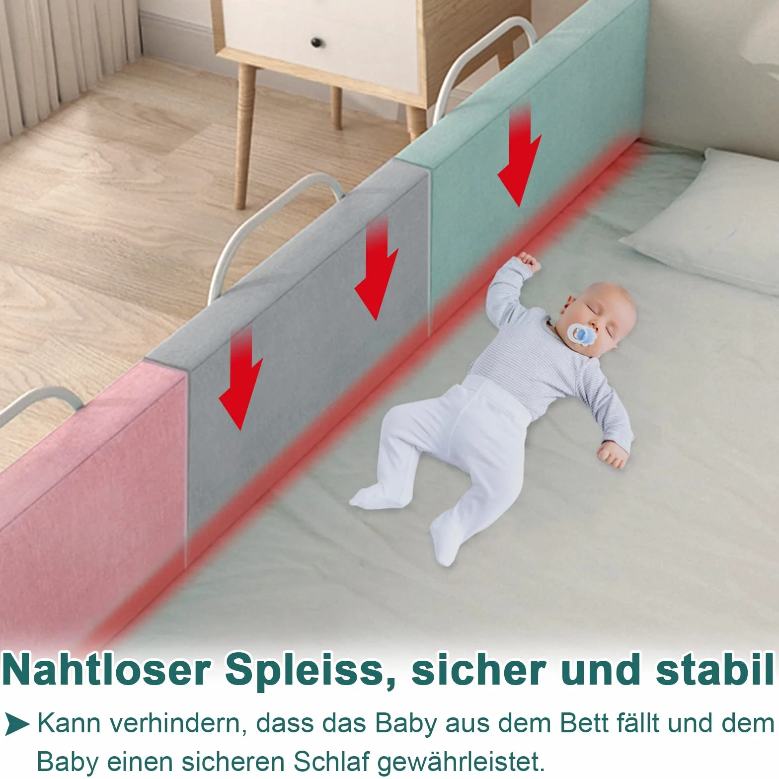 UISEBRT Barrera protectora para cama infantil, 60 cm, 5 agujeros, altura regulable, protección anticaídas, para cama familiar y cama infantil (60 cm, rosa cerezo)