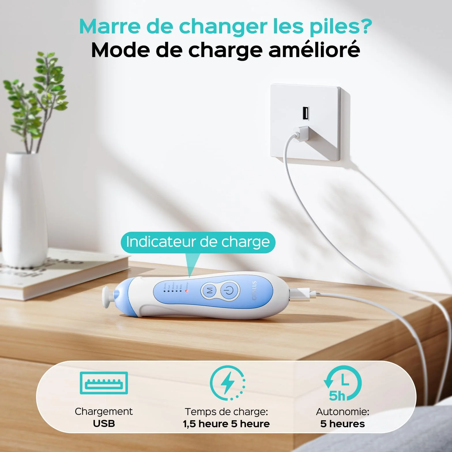 COSLUS Lima de uñas eléctrica recargable para bebé-B