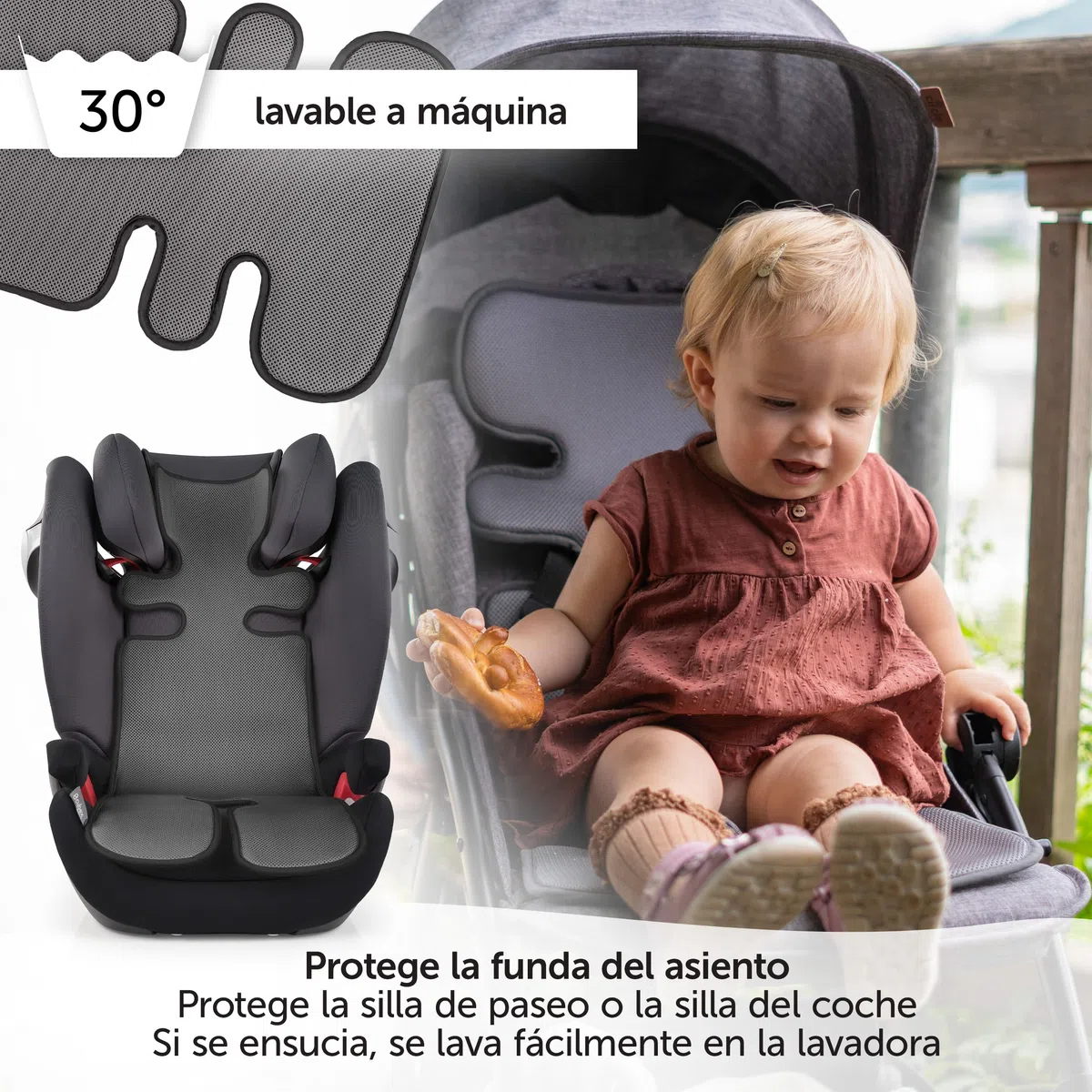 Zamboo Colchoneta Verano Silla Paseo Universal - para Carritos y Sillas de Coche - Colchonetas Transpirables Reducen Sudoración con Estructura 3D Ergonómica - 79 x 34 cm - Gris