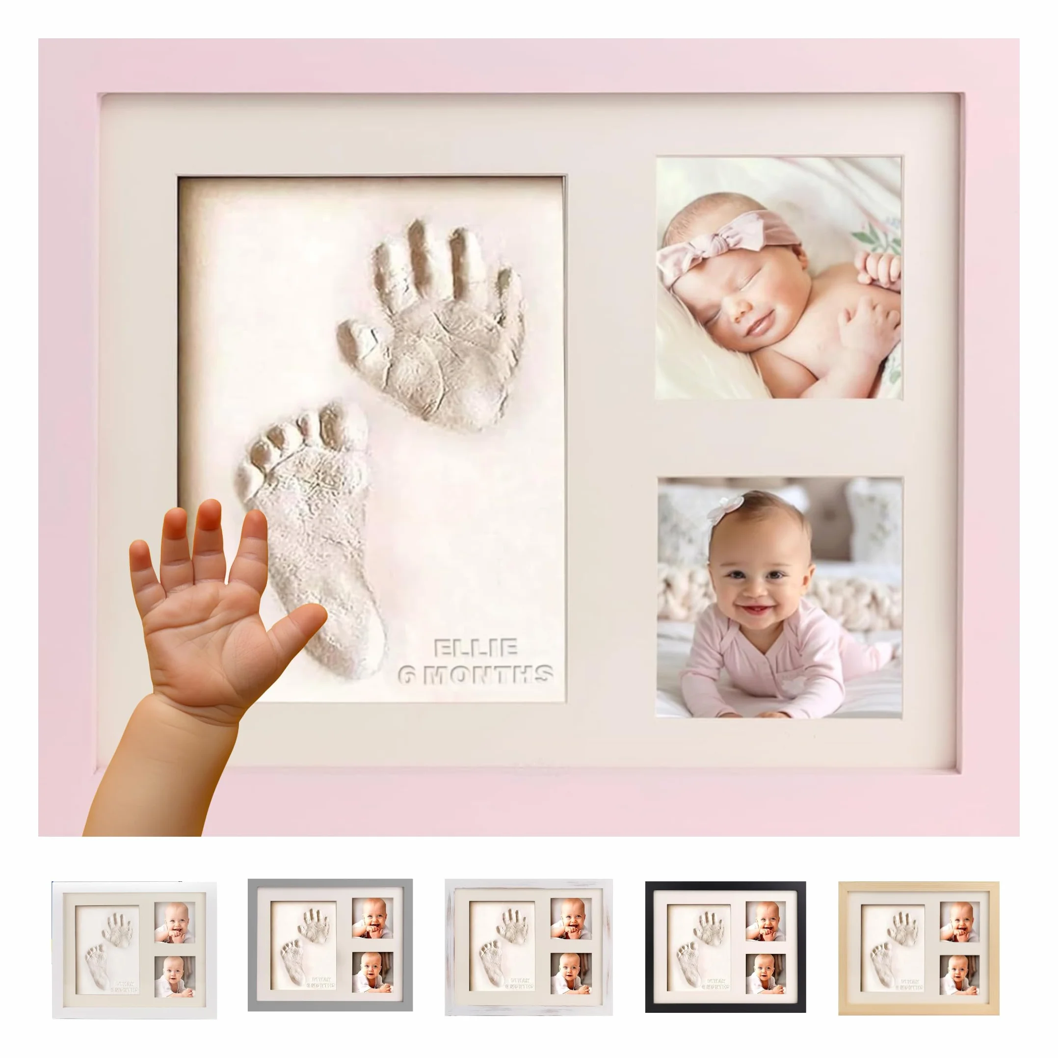 Bubzi Co Kit de huellas de bebé, kit de pies y manos, marco de recuerdo de bebé, marcos de fotos de guardería, molde de impresión a mano, regalos para nueva mamá, artículos esenciales
