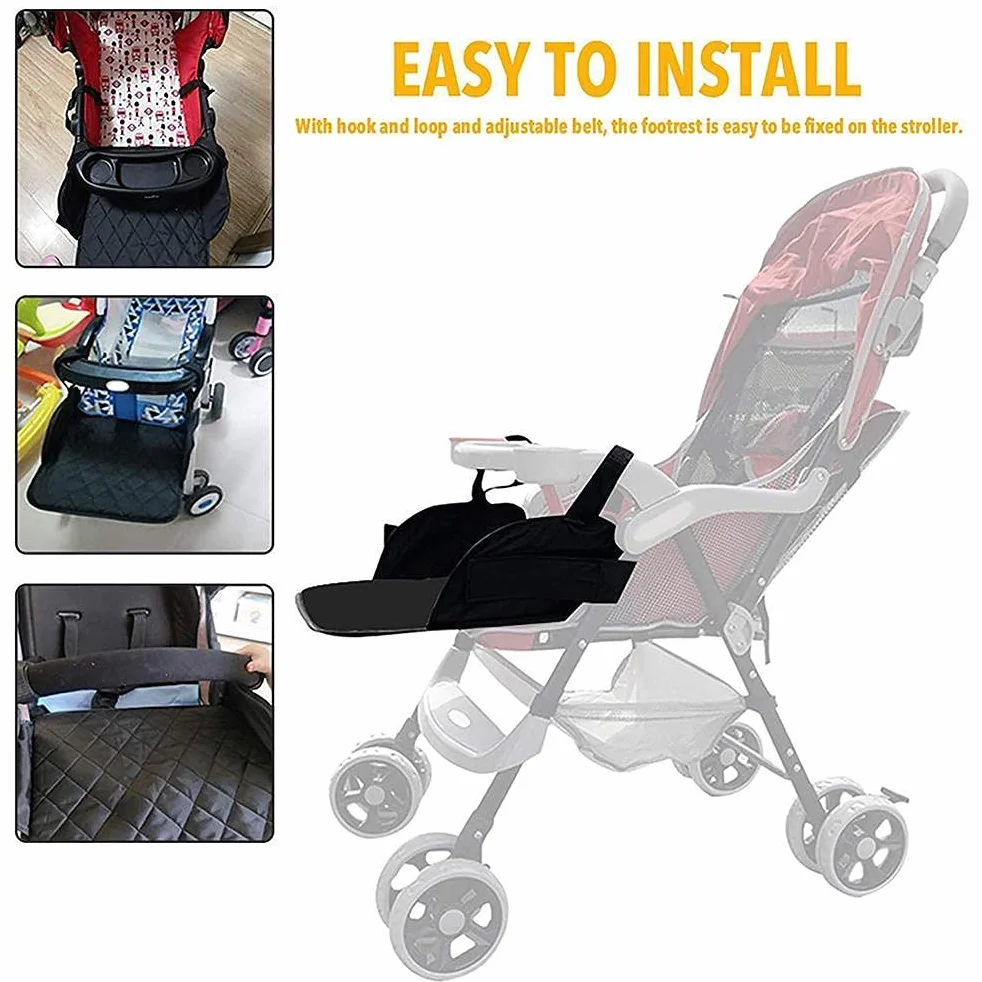 Reposapiés para Cochecito, Extensión Universal con Gancho y Bucle, para Todas las Estaciones (BLACK)