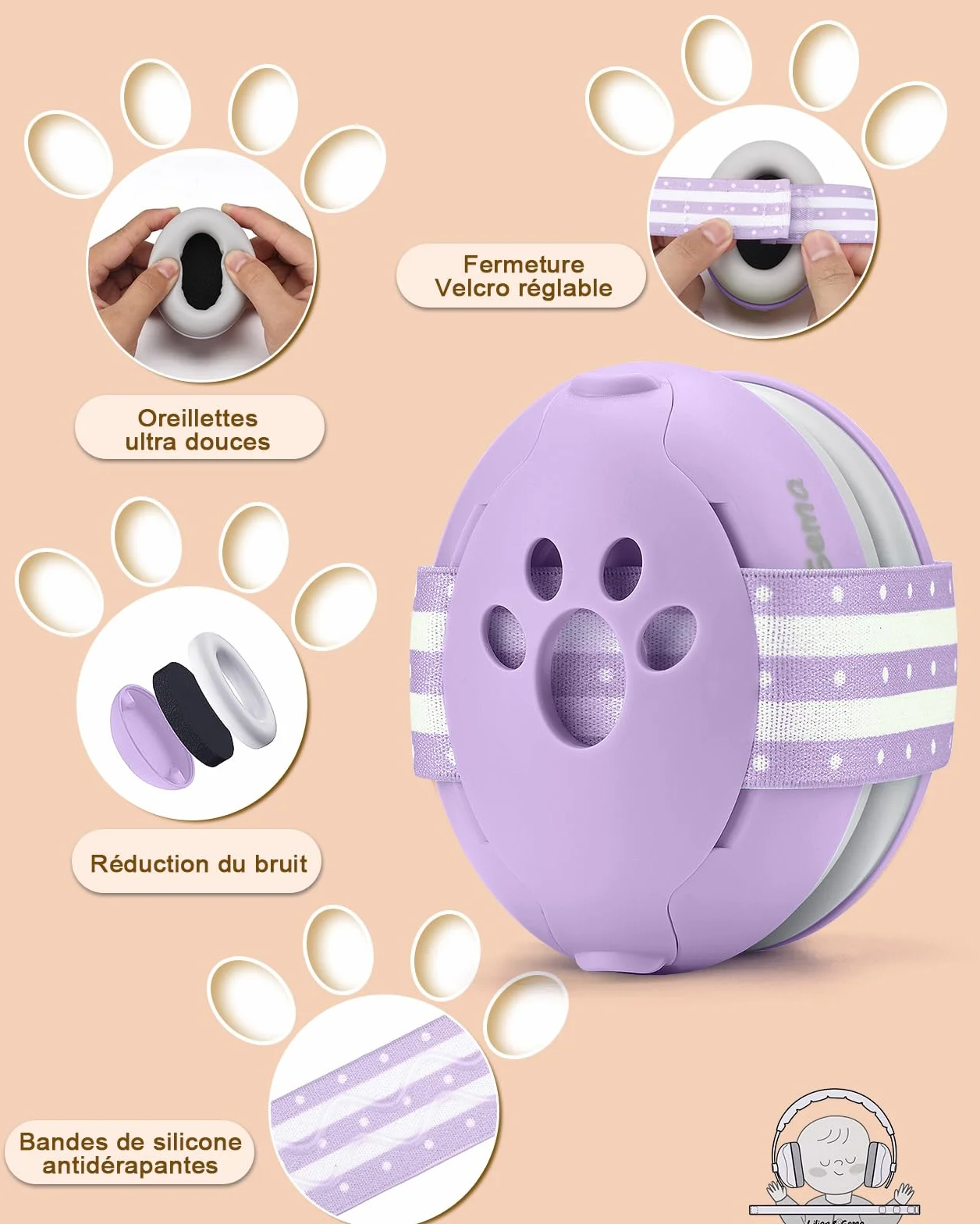 Lilian & Gema 2 en 1 casco antiruido para bebés, casco antiruido, cómodo y ajustable, protección auditiva para niños menores de 48 meses, adecuado para el sueño y las actividades