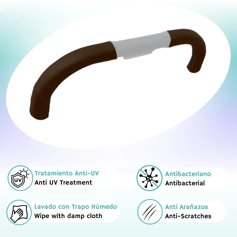 PROTEC TIF | Fundas de manillar en polipiel marrón oscuro compatibles con UPPAbaby Vista (V2 y V3, 2019-2020) – Manguitos protectores, resistentes y antirrayas