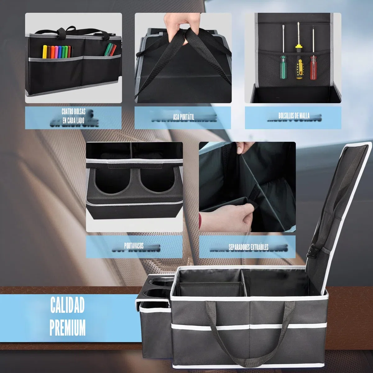 Organizador Coche para Asiento Delantero Trasero de Coche, Plegable Organizador de Asiento de Automóvil Varios Compartimentos, para Ropa, Juguetes y Suministros de Oficina (Negro)