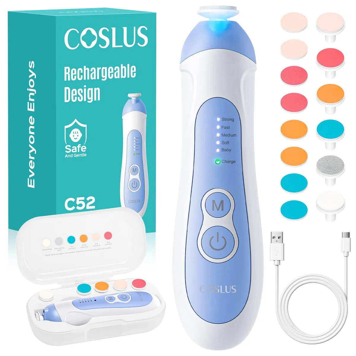 COSLUS Lima de uñas eléctrica recargable para bebé-B