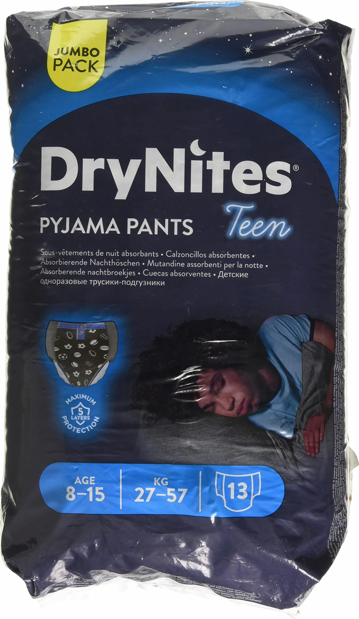 Huggies DryNites - Pañal de noche para niño de 8 a 15 años, 27 a 57 kg