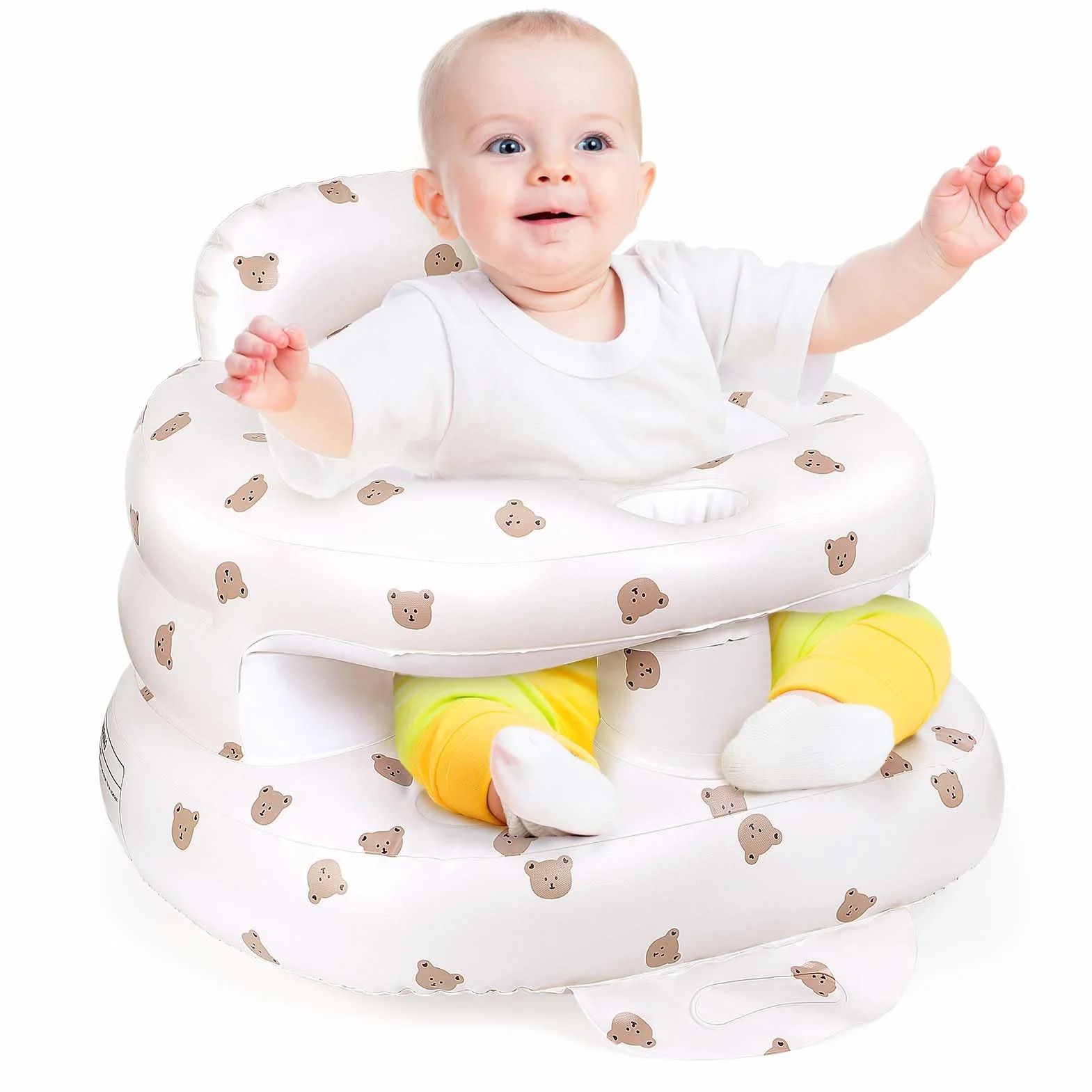 Asiento inflable para bebé Partir de 3 Meses, Silla Infantil Inflable con Bomba de Aire Integrada, silla inflable con soporte para espalda y cuello para Viajes, Alimentación, Camping, Aprender