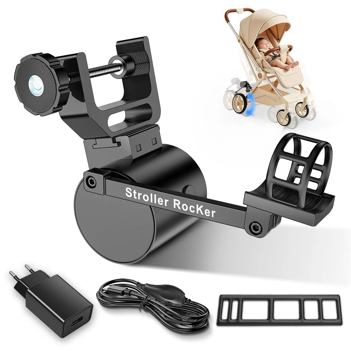 Baby Rocker, Balanceo Asistido del Cochecito, Ayuda Para Dormir Para Bebés, Balancearse suavemente, Diseño innovador, Intensidad-para la mayoría de cochecitos