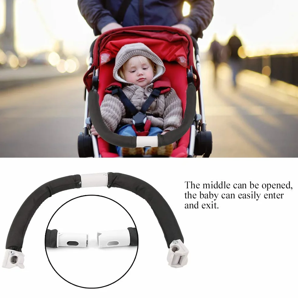 Manillar Ajustable para Cochecito de Bebé, Barra de Armrest y Parachoque Negra