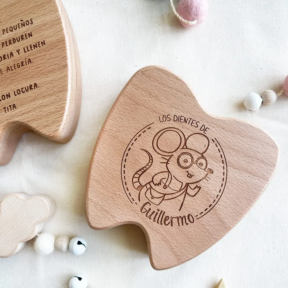 MONAMI - Caja de dientes personalizada grabada para alojar los dientes de leche. Elige entre Ratón Pérez o Hada de los Dientes.