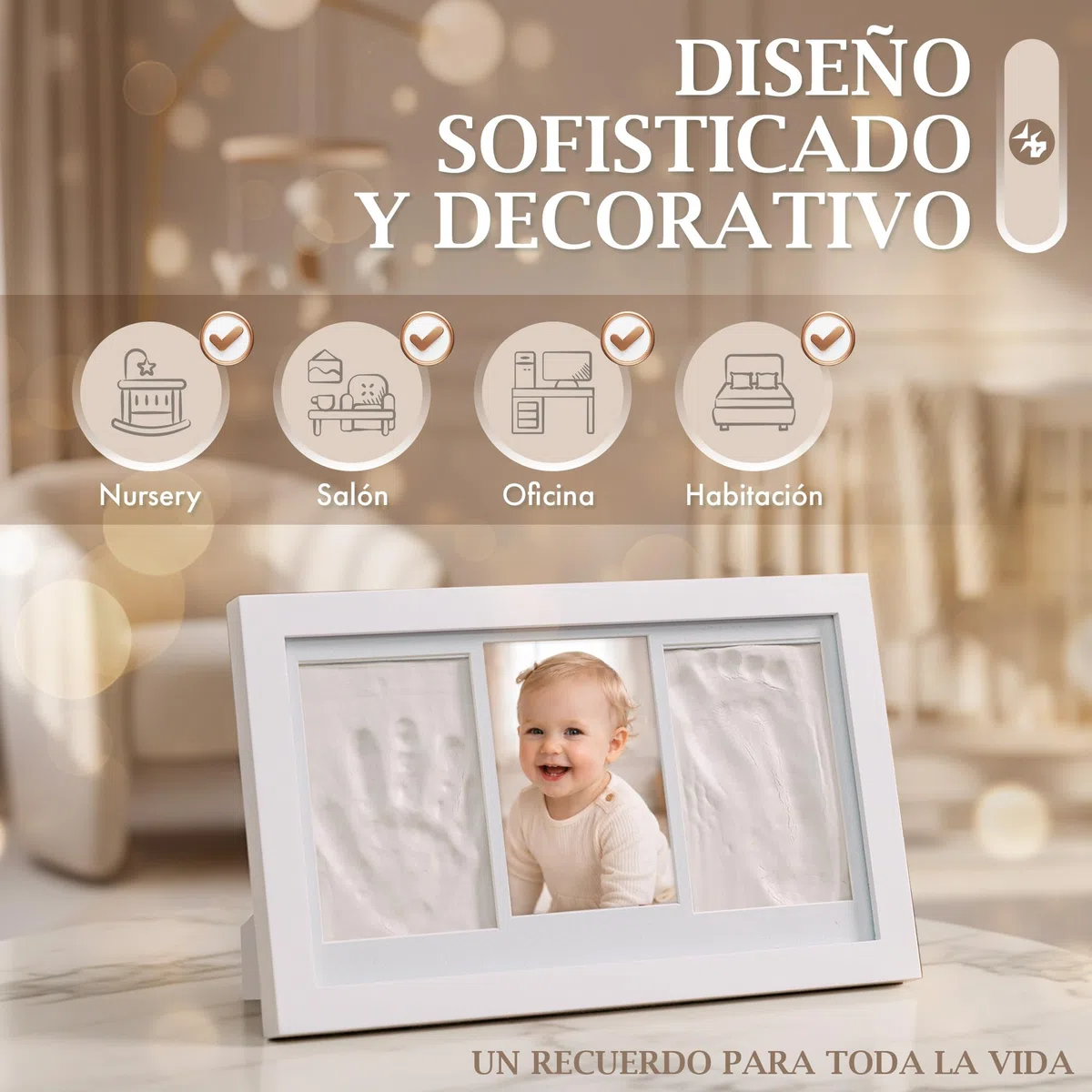 Marco Huellas Bebe Recien Nacido. Cuadro Regalo y recuerdo Original para Nacimiento, Bautizo, Bebes, Recien Nacidos, Embarazadas, Baby shower, Kit Foto para Bebé Niño, Niña con arcilla