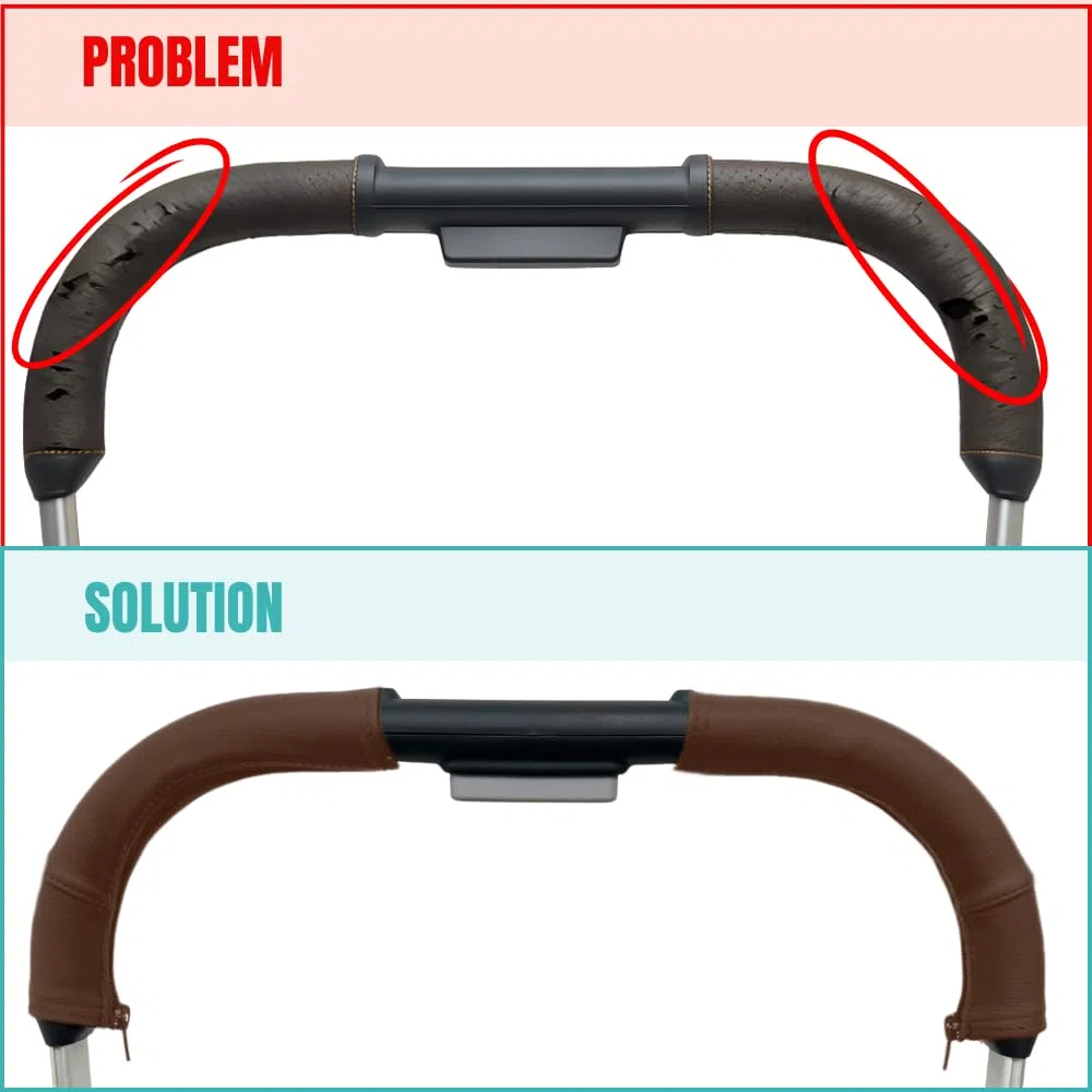 PROTEC TIF | Fundas de manillar en polipiel marrón oscuro compatibles con UPPAbaby Vista (V2 y V3, 2019-2020) – Manguitos protectores, resistentes y antirrayas