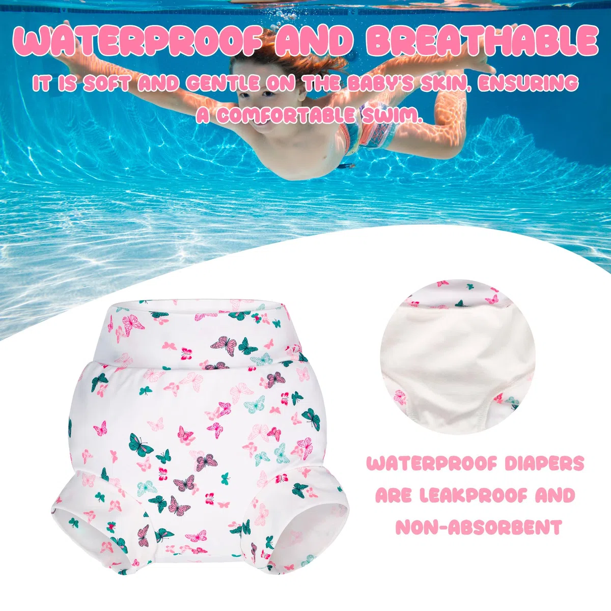 BIG ELEPHANT Pañales de natación para bebé, 3 unidades, reutilizables, ajustables, lavables, impermeables, para niños y niñas, 2 años