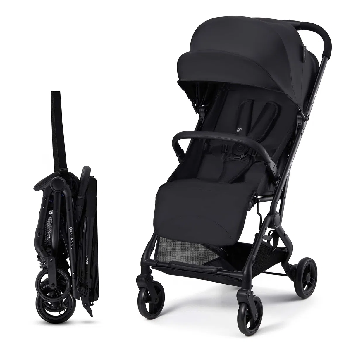 Kinderkraft INDY 3 silla de paseo ligera 7,3 kg, desde el nacimiento hasta 15 kg, plegado con una mano CLICK & FOLD, compacta, ruedas TPR, arnés 5 puntos, Negro