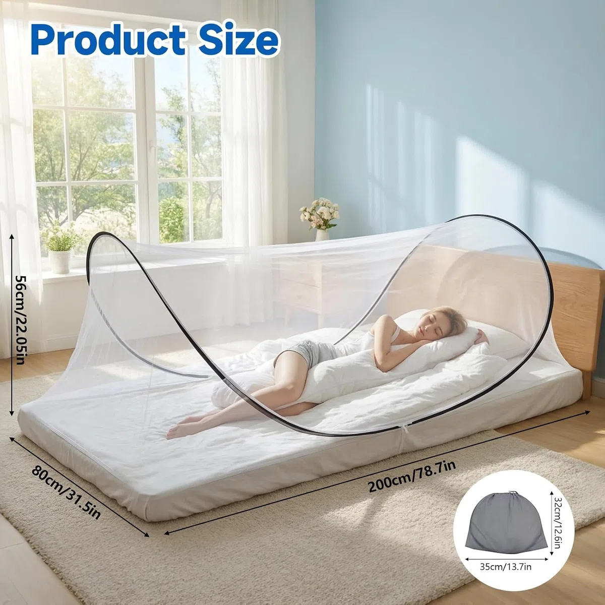 Mosquitera Plegable, Mosquitera para Cama Pop Up Portátil No Requiere Instalación Mosquitera Cama Ultraligera para Viaje con Cremallera para Camping, Familiar, Dormitorio