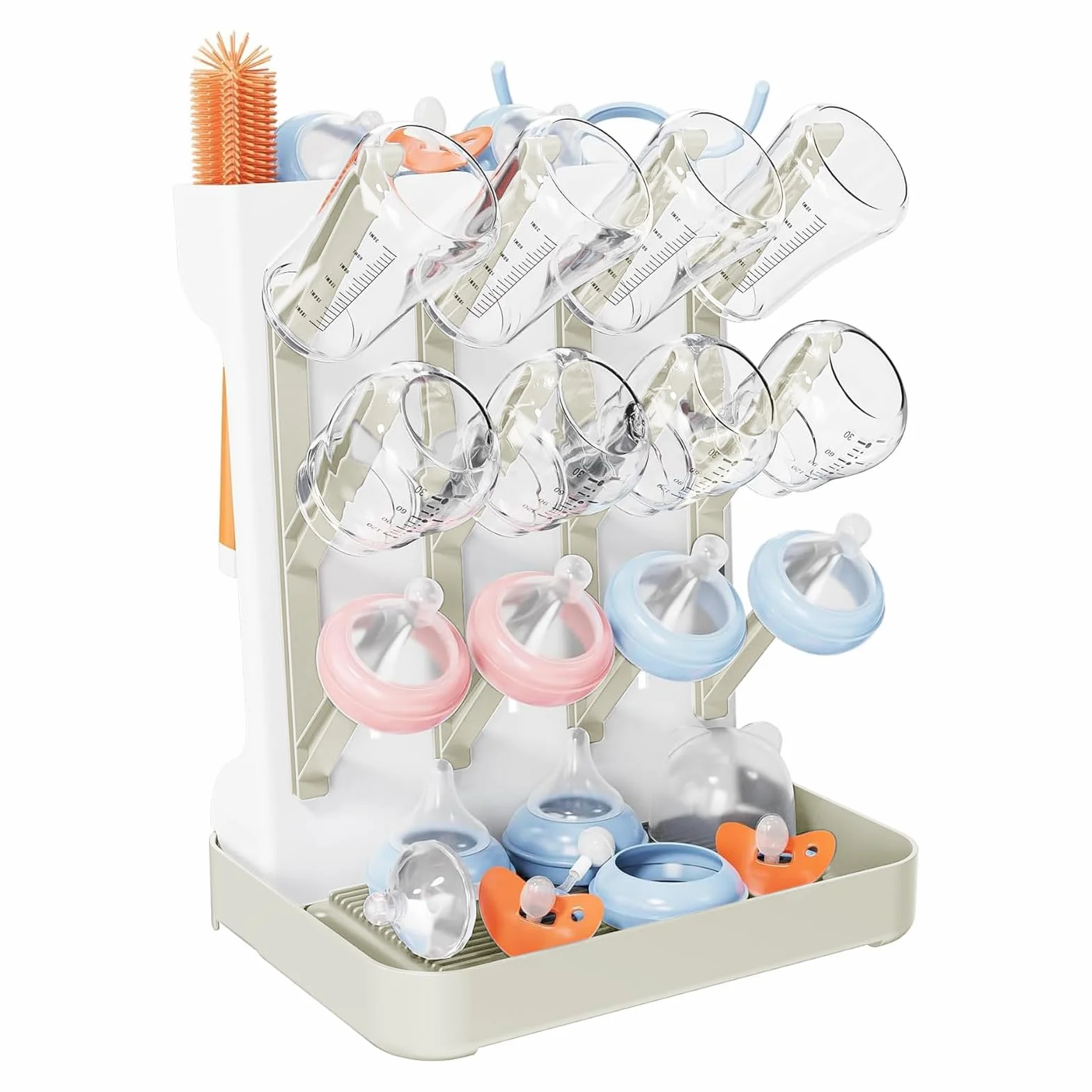 Escurre Biberones, Soporte Vertical para Seca Biberones Que Ahorra Espacio, Escurridor Biberone para Limpieza de Piezas de Bomba (Beige)
