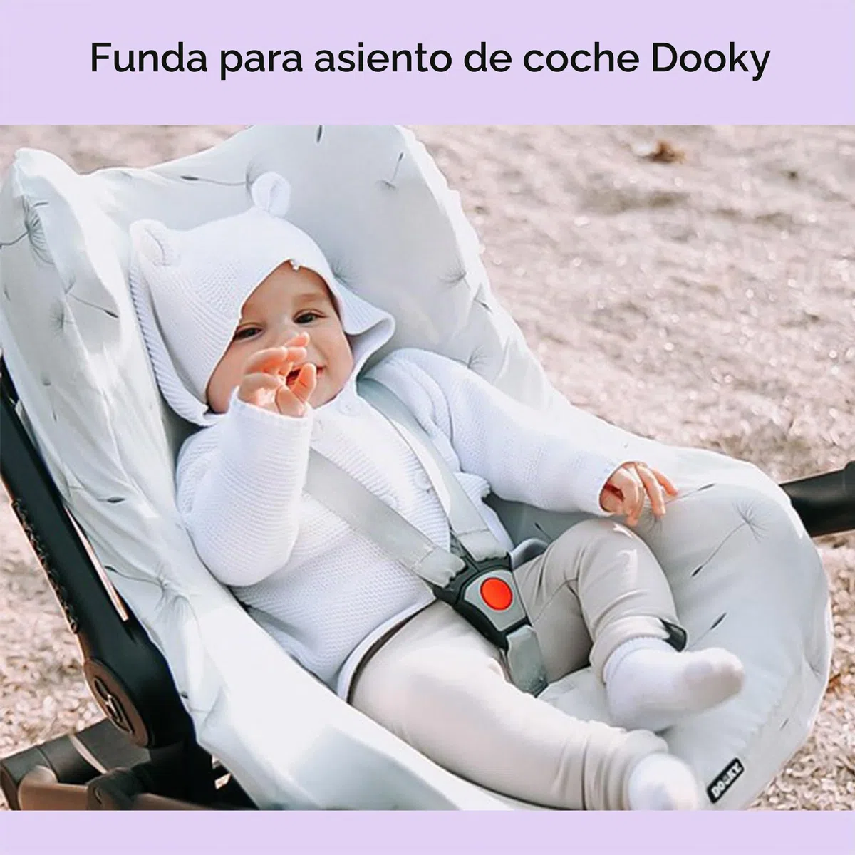 Dooky Seat Cover 0+ Dandelion Cubierta para el Asiento de Coche del bebé (para Sistema de cinturón de 3 y 5 Puntos, Grupo de Edad 0+, Adecuado para la mayoría de Las Marcas), Blanco