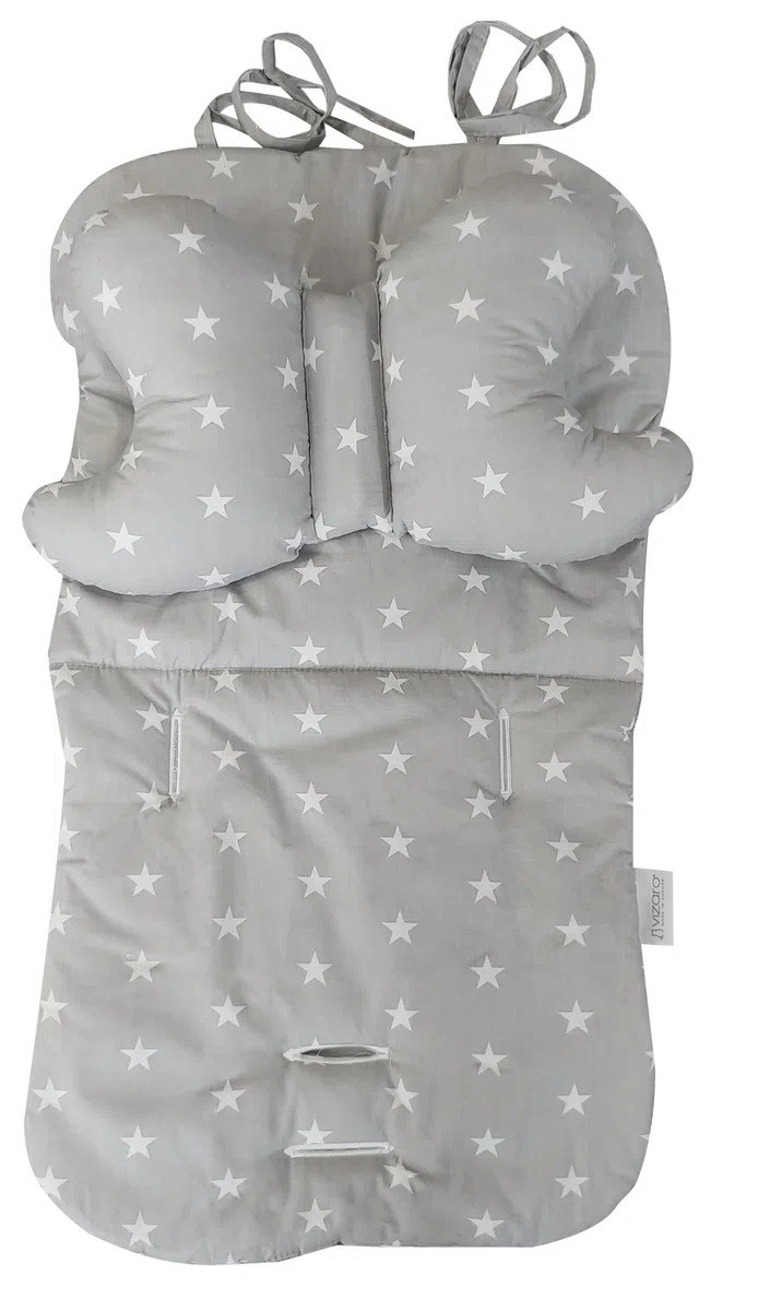 Vizaro - Colchoneta Universal Silla Paseo - Acolchada Fina con Reductor y Sujección para Cabeza Bebé -Reversible - 100% Algodón - Hecho UE, OekoTex