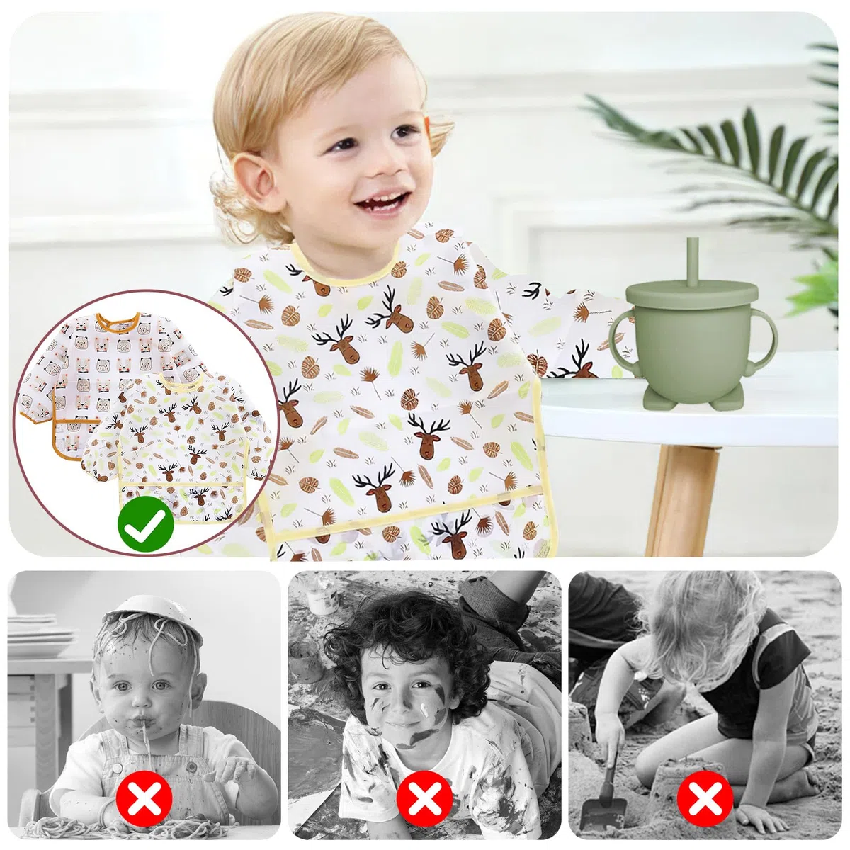 Vajilla Bebe Silicona, 14 Piezas Juegos de Vajilla Bebe Antideslizante con Platos Cuenco Babero Cuchara Bebe Taza, Cubiertos Bebe, Baby Led Weaning, Sin BPA, Cubiertos Infantiles (Verde)