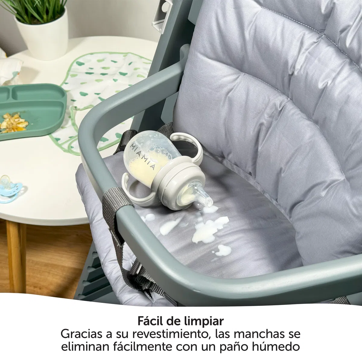 LaLoona Cojin Trona Madera para Bebeconfort/Safety 1st Timba, Cojin Impermeable Trona de 2 Piezas, Cojin Trona Evolutiva Madera Lavable, OEKOTEX Standard 100 - Gris