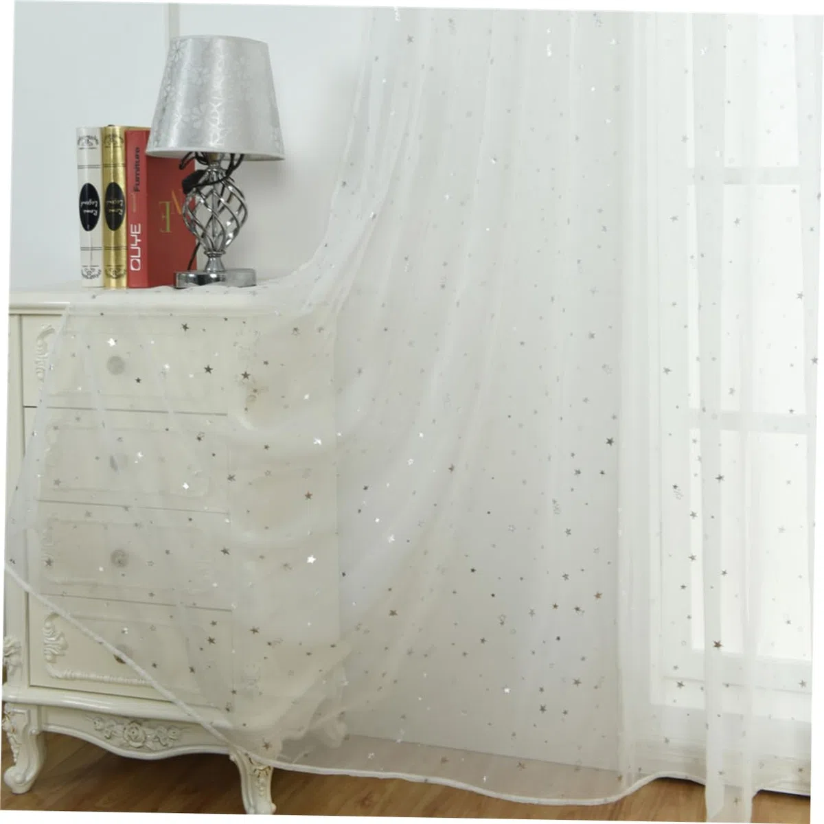 Cortinas Transparentes para Dormitorio Infantil Niña con Estrellas Plateadas Y Ojales Paneles De Gasa Fina 106.29X39.37In Luz Natural Y Privacidad para Habitaciones De Niñas