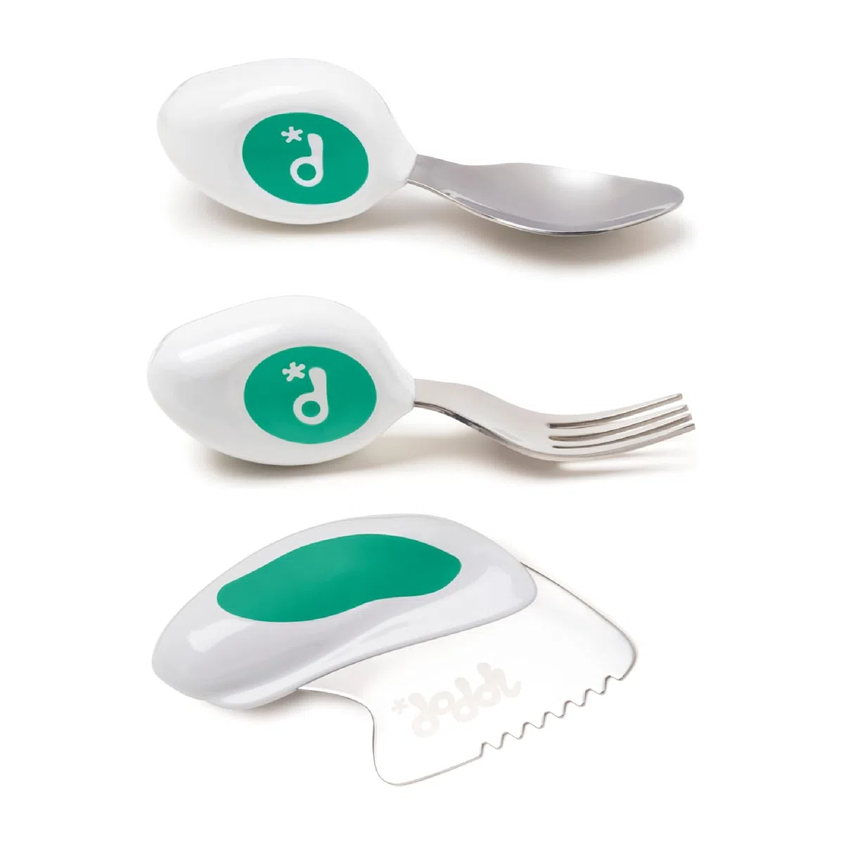 doddl Set de 3 utensilios, cuchillo, cuchara y tenedor para niños, aprende a usar cubiertos enseguida, suministros para bebés desde 1 año, Turquesa