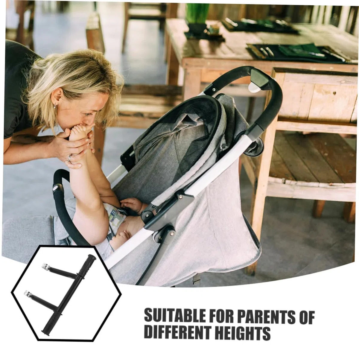 BESPORTBLE Extensor de Manillar para Carrito de Bebé, Barra de Ajuste de Altura en Acero Inoxidable para Silla de Paseo, Mango Ergonómico Adaptador con Clip de 32mm, Soporte de Empuje para Cochecito