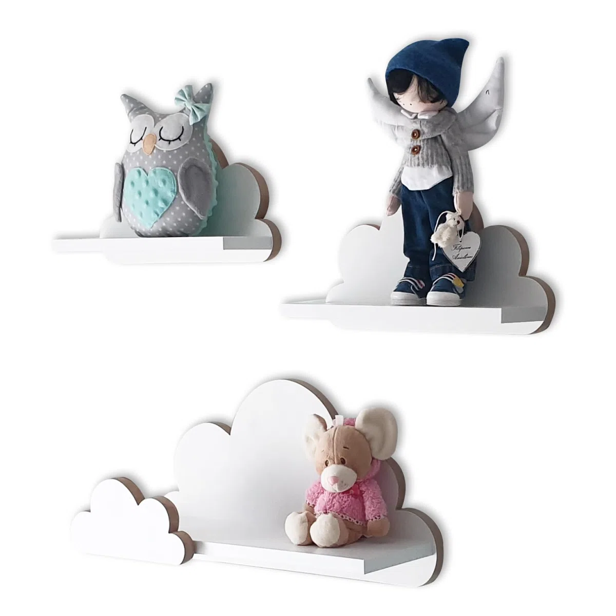 Estantería con Nubes para habitación de bebé, Juego de 3 Unidades, estantería de Pared para habitación Infantil en Color Blanco, estantería de Madera en Estilo escandinavo, estantería