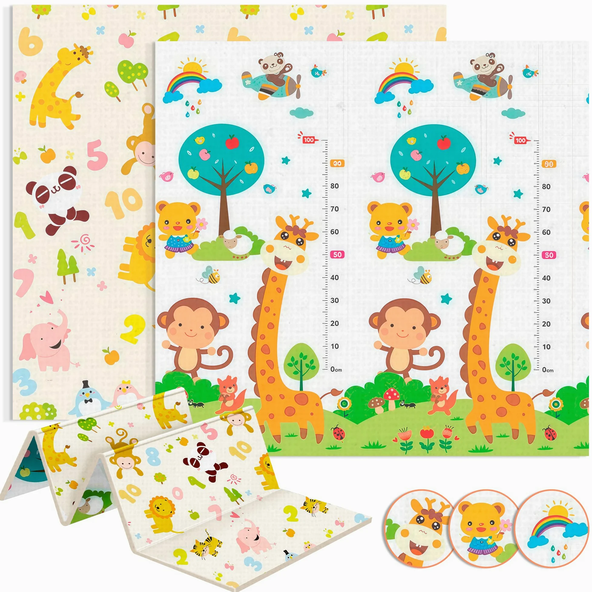 JUPPLIES Alfombra Bebe Acolchada Plegable 200x180cm y 1cm Grosor - Tapete de Actividades para Bebe Plegable - Alfombra Infantil para Juegos Reversible y Antideslizante